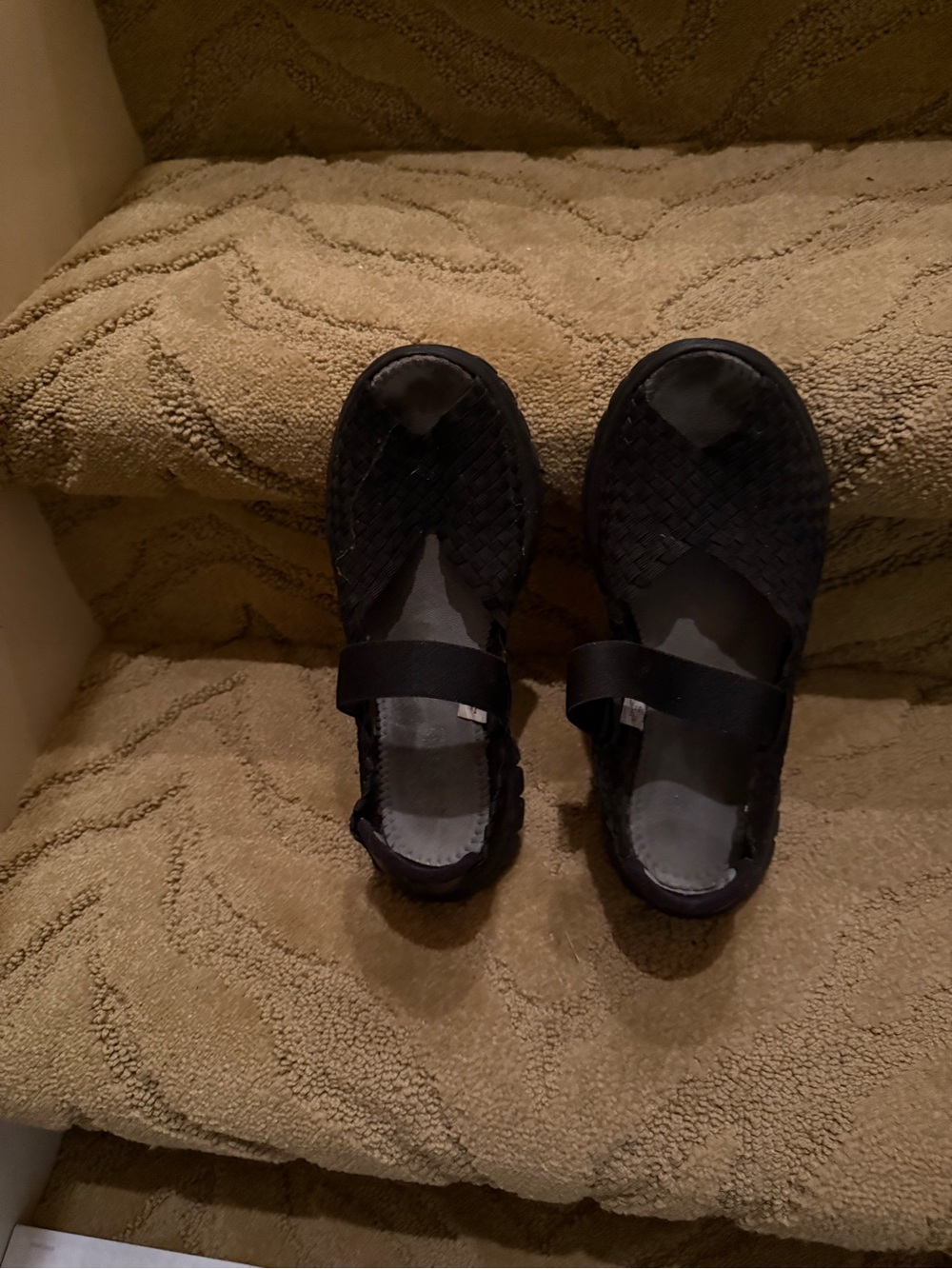 Womens Black Woven Slip-On Loafers with Elastic Strap